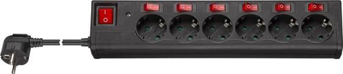 GOOBAY Six-way socket extension cable with switch 1.5 m, @FormatMultiValuesblack - individually switchable sockets, with childproofing and surge protection (72567)