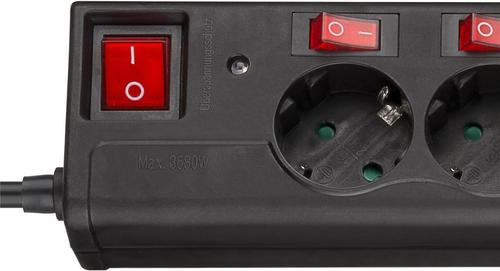 GOOBAY Six-way socket extension cable with switch 1.5 m, @FormatMultiValuesblack - individually switchable sockets, with childproofing and surge protection (72567)