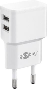 Goobay Dual USB charger 2.4 A, white - with 2 USB ports, slim design (44952)