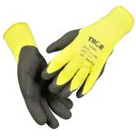 Halvdyppet latexhandske,  THOR Thermo, 11, sort, polyester/ latex,  med gul ribkant