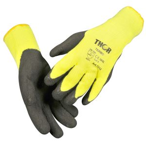 THOR Halvdyppet latexhandske,  THOR Thermo, 8, sort, latex/ polyester,  med gul ribkant *Denne vare tages ikke retur* (490086*12)