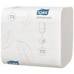 Toiletpapir i ark, Tork T3 Advanced, 2-lags, 22x9,5cm, hvid, 100% genbrugspapir