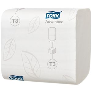TORK Toiletpapir i ark, Tork T3 Advanced, 2-lags, 22x9,5cm, hvid, 100% genbrugspapir (862005*8712)