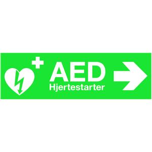 ABENA Skilt, grøn, plast, med tekst: AED hjertestarter *Denne vare tages ikke retur* (232785)