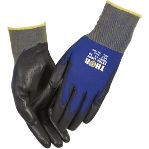 THOR Fingerdyppet PU handske, THOR Extra Light, 8, blå, PA/ polyester,  ribkant *Denne vare tages ikke retur* (49009801*12)