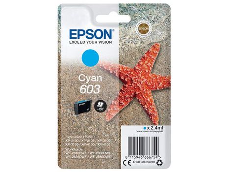 EPSON n Ink Cartridges,  603, Starfish, Singlepack,  1 x 2.4 ml Cyan, Standard (C13T03U24010)
