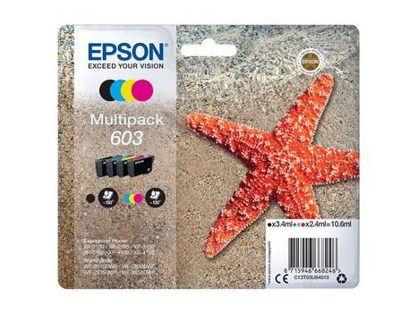 EPSON n Ink Cartridges,  603, Starfish, Multipack,  1 x 3.4 ml Black, 1 x 2.4 ml Cyan, 1 x 2.4 ml Magenta, 1 x 2.4 ml Yellow, Standard (C13T03U64010)