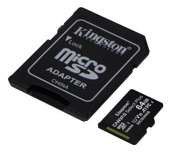 KINGSTON 64GB micSDXC 100R A1 C10 Card+ADP (SDCS2/64GB)