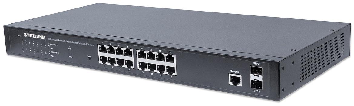 INTELLINET Gigabit Switch 16x 10/ 100/ 1000 Mbps RJ45 PoE/PoE+ 220W 2x SFP managed (561341)