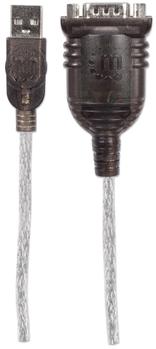 MANHATTAN USB-A to Serial Converter cable, 45cm, Male to Male, Serial/ RS232/ COM/ DB9,  Prolific PL-2303HXD Chip, Black/ Silver cable, Three Year Warranty, Polybag (151801)