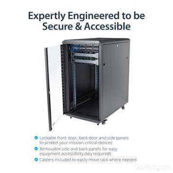 StarTech 22U Server Rack Cabinet with secure locking door - 4 Post Adjustable Depth (5.5" to 28.7") - 1768 lb capacity - 19 inch Portable Network Equipment Enclosure on wheels/ casters (RK2236BKF) - rack - 22U (RK2236BKF)