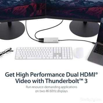StarTech Thunderbolt 3 to Dual HDMI 2.0 Adapter - 4K 60Hz Dual Monitor TB3 HDMI Video Adapter - Thunderbolt 3 Certified -Mac & Windows (TB32HD24K60) - adapterkabel - HDMI / USB - 28.4 m (TB32HD24K60)