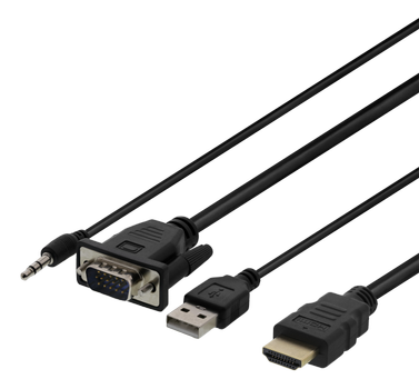 DELTACO VGA & Audio - HDMI cable, USB powered, 1m, black (VGA-HDMI16)