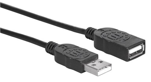 MANHATTAN USB 2.0 Extension Cable, Type-A Male to Type-A Female, Black, 1 m (3 ft.) (308519)