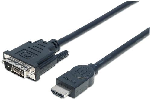 MANHATTAN cable HDMI A-St. > DVI-D St. 24+1 (Dual Link) 3,0m Goldk. (372510)
