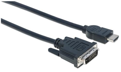MANHATTAN cable HDMI A-St. > DVI-D St. 24+1 (Dual Link) 3,0m Goldk. (372510)