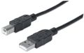 MANHATTAN USB 2.0 AB-kabel 3 meter 1 fladt og 1 kvadratisk stik (2-5110) (333382)