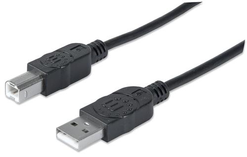 MANHATTAN USB 2.0 AB-kabel 3 meter 1 fladt og 1 kvadratisk stik (2-5110) (333382)