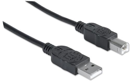 MANHATTAN USB 2.0 AB-kabel 3 meter 1 fladt og 1 kvadratisk stik (2-5110) (333382)