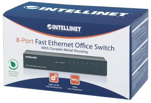 INTELLINET Intellinet,  Switch  8 x 10/ 100Mbps, svart 8 porter, Metall chassie Livstidsgarant (523318)