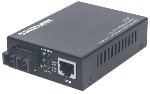 INTELLINET Single Mode Media Converter,  Base-Tx to 100Base-Fx (SC) Single-Mode,  20km (Euro 2-pin plug) Fibermedieomformer Ethernet Fast Ethernet (507332)