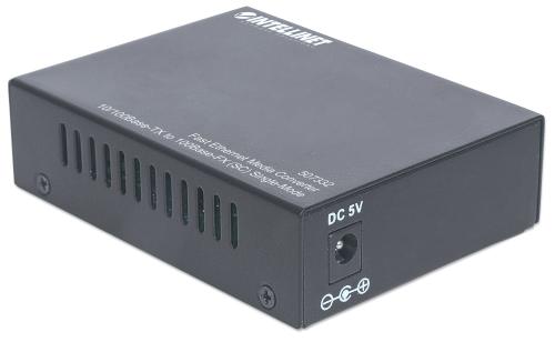 INTELLINET Single Mode Media Converter,  Base-Tx to 100Base-Fx (SC) Single-Mode,  20km (Euro 2-pin plug) Fibermedieomformer Ethernet Fast Ethernet (507332)