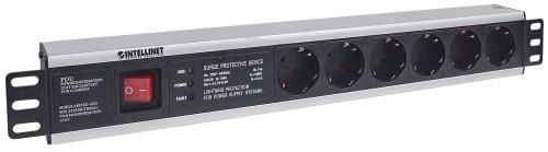INTELLINET 19" 1.5U Rackmount 6-Way Power Strip - With Switch, and Surge Protection,  3 m Power Cord (713962)