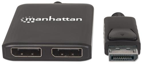 MANHATTAN DisplayPort to 2-Port DisplayPort Splitter Hub MST, 4K@30Hz, USB-A Powered, Video Wall Function, Black, Blister Video-/ audiosplitter DisplayPort  (207768)