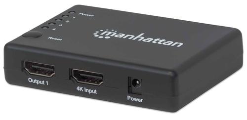 MANHATTAN 4K Compact 4-Port HDMI Splitter, 4K@30Hz, AC Powered, Boxed, Black (Euro 2-pin plug) Video-/ audiosplitter HDMI  (207706)