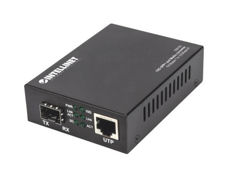 INTELLINET 10GBase-T to 10GBase-R Media Converter,  1 x 10 GB SFP Slot, 1 x 10GB RJ45 Port (Euro 2-pin plug) Medieomsætter Gigabit Ethernet 10 Gigabit Ethernet 5 Gigabit Ethernet 2.5 Gigabit Ethernet  (508193)