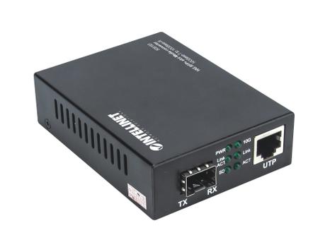 INTELLINET 10GBase-T to 10GBase-R Media Converter,  1 x 10 GB SFP Slot, 1 x 10GB RJ45 Port (Euro 2-pin plug) Medieomsætter Gigabit Ethernet 10 Gigabit Ethernet 5 Gigabit Ethernet 2.5 Gigabit Ethernet  (508193)