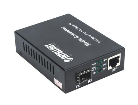 INTELLINET 10GBase-T to 10GBase-R Media Converter,  1 x 10 GB SFP Slot, 1 x 10GB RJ45 Port (Euro 2-pin plug) Medieomsætter Gigabit Ethernet 10 Gigabit Ethernet 5 Gigabit Ethernet 2.5 Gigabit Ethernet  (508193)