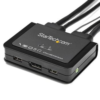 STARTECH StarTech.com 2 Port DisplayPort KVM Switch, 4K 60Hz, Compact Dual Port UHD DP 1.2 USB Desktop KVM Switch w/ Integrated 4ft Cables & Audio, Bus Powered & Remote Switching,  MacBook ThinkPad - 4K KVM Swi (SV211DPUA4K)