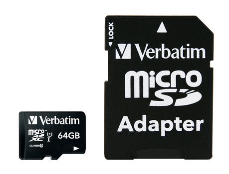 VERBATIM Micro SDXC Card 64GB Class 10 with Adaptor (44084)