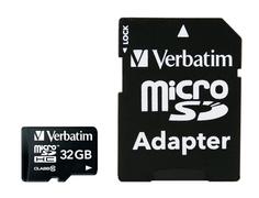 VERBATIM MicroSDHC Card Incl Adaptor Class 10 32GB