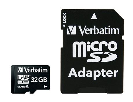 VERBATIM MicroSDHC Card Incl Adaptor Class 10 32GB (44083)