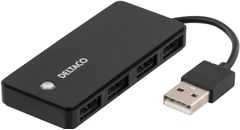 DELTACO USB 2.0 -hubi, 4x Type A naaras, musta