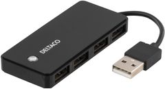 DELTACO USB 2.0 hubb, 4xTyp A hona, svart