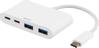 DELTACO USB 3.1 typ-C till 2x typ-C och 2x typ-A adapter, 5Gbps, vit