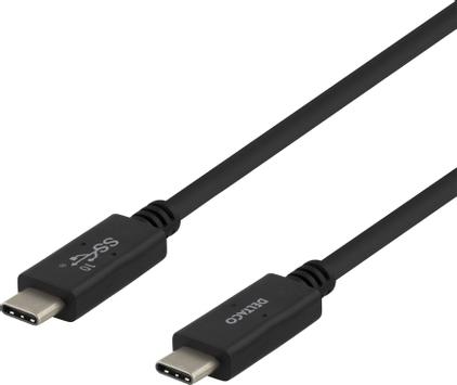 Deltaco USB-kabel - USB-C (hann) til USB-C (hann) - USB 3.1 Gen 2 - 5 A - 1 m - USB Power Delivery (5 A, 100 W) - svart (USBC-1402M)
