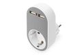 DIGITUS Universal USB plug-in charger with, 2x USB-A,sockets and integrated socket